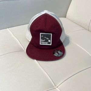 Binky Bros boys snap back hat - burgundy with surf theme.